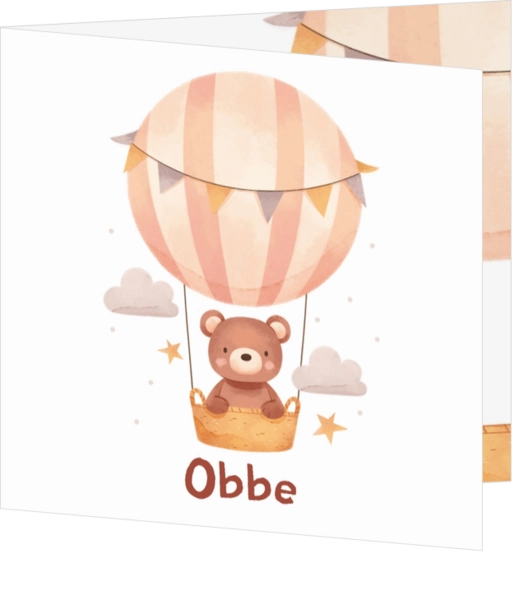 Geboortekaartje Obbe - Baby beer in luchtballon