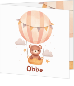 Geboortekaartje Obbe - Baby beer in luchtballon