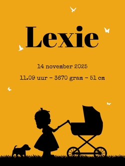 Poster 1 oker met zwart meisje en kinderwagen silhouet